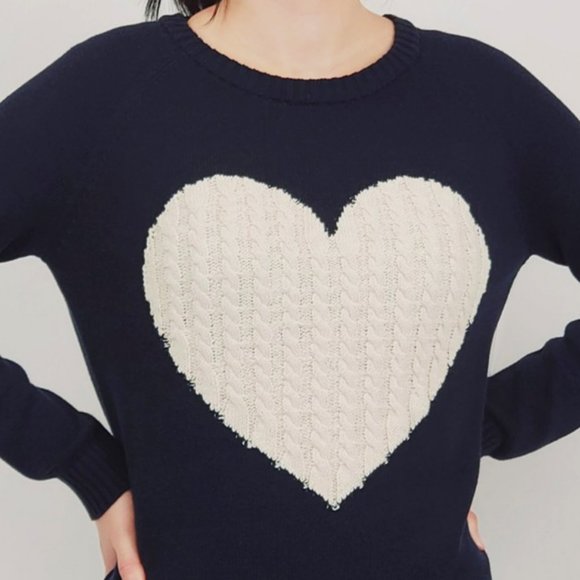 NEW Navy Oatmeal Cable Heart Cotton Blend Sweater - Picture 6 of 12